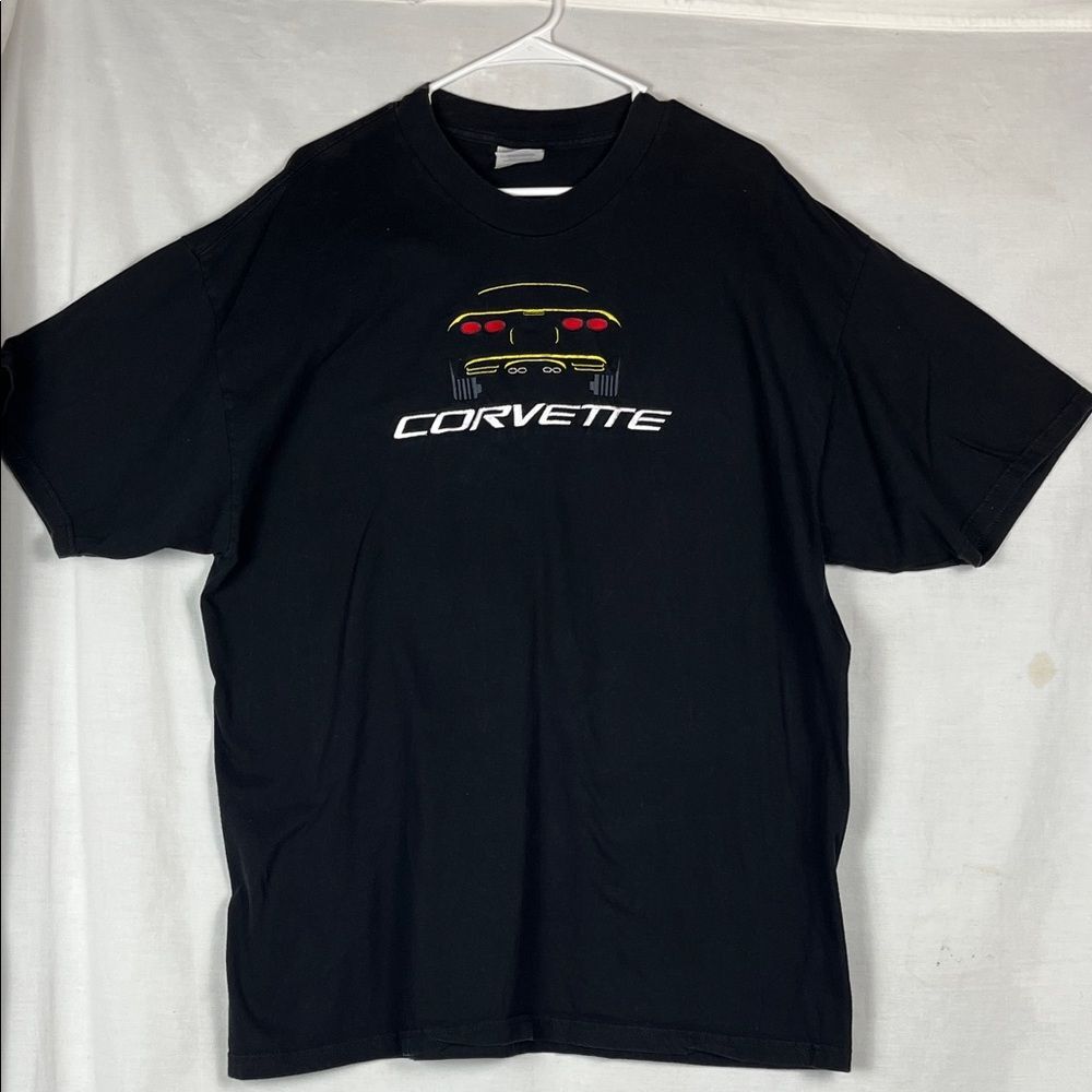 Vintage 90's Embroidered Corvette Hanes Black T- Shirt